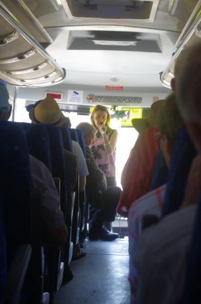 Kerry Errington narrating the historical bus tour....