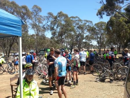 Riders enjoying a  sausage!